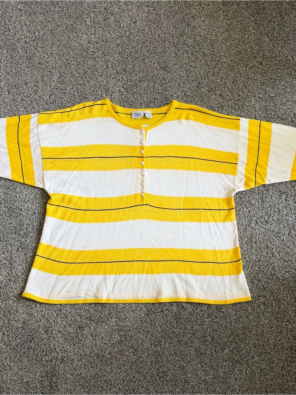 Vintage PRIORITY ONE Yellow & White Striped lightweight sweater plus size 26/28
